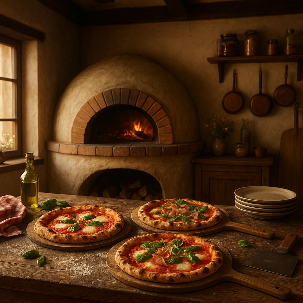 Gemütliches Pizzeria-Interieur mit Holzofen