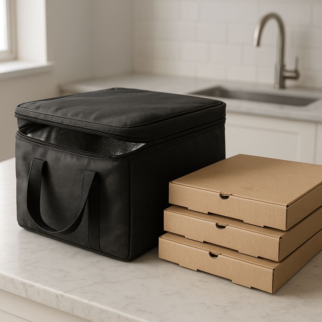 Lieferoption mit isolierter Tasche und Pizza-Boxen